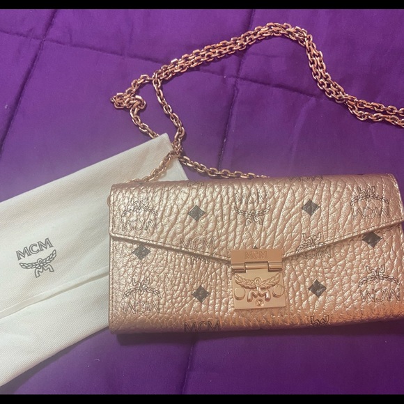 MCM Bags Mcm Wallet On Chain Metallic Patricia Visetos Champagne Cross Body Bag Poshmark